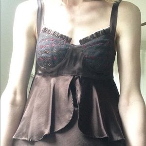 Patrizia Pepe Silk Chocolate Brown Babydoll Top